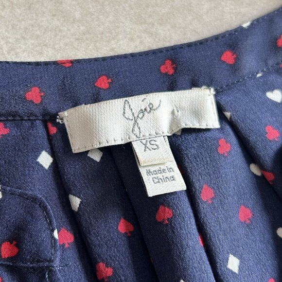 Joie Aruna Playing Cards Navy Silk Printed Tank Blouse ASO Elena Gilbert - Picture 5 of 10